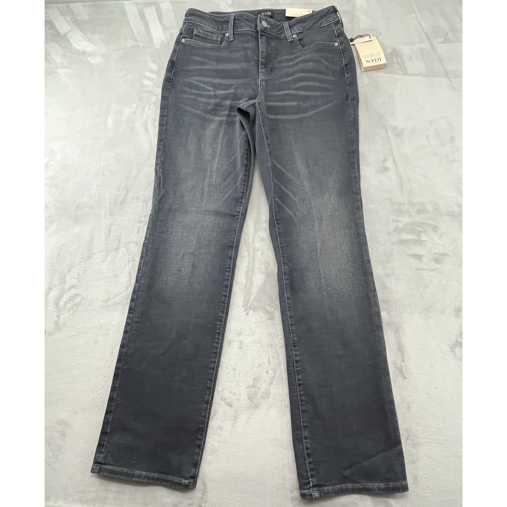 NYDJ Marilyn Straight Jeans Women 10 Gray Lift Tuck Stretch Denim NWT